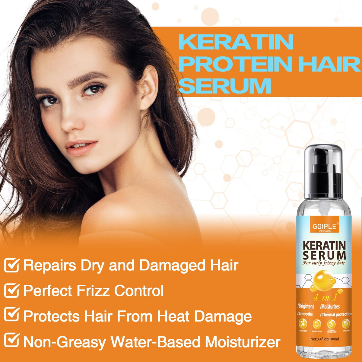Keratin Protein Hair Serum for Curly Frizzy Hair goiple care