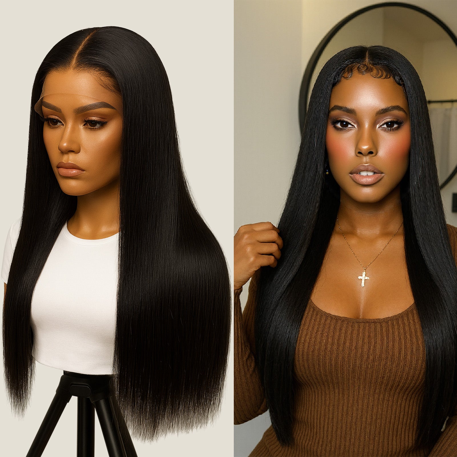 GOIPLE Black 13x4 Lace Straight Wig With 180% Density Personality Daily Life