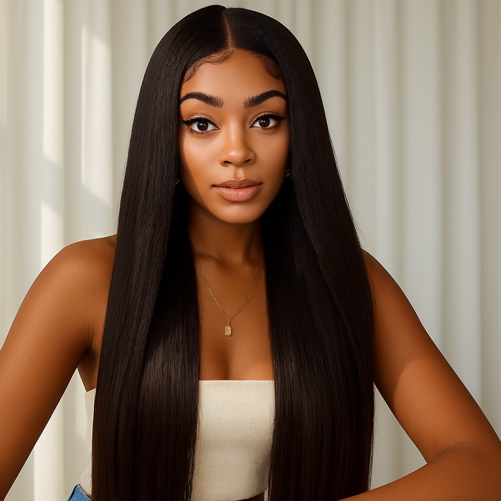 GOIPLE Black 13x4 Lace Straight Wig With 180% Density Personality Daily Life