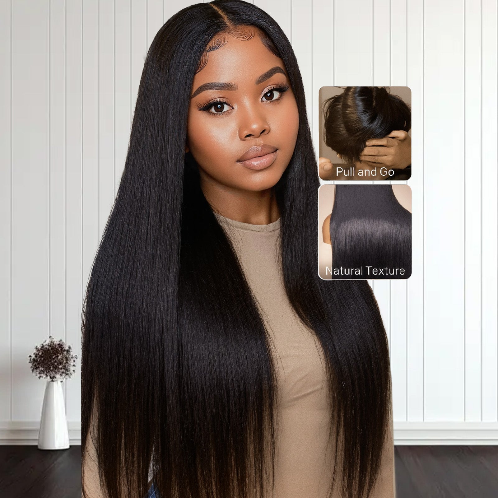 GOIPLE Black 13x4 Lace Straight Wig With 180% Density Personality Daily Life