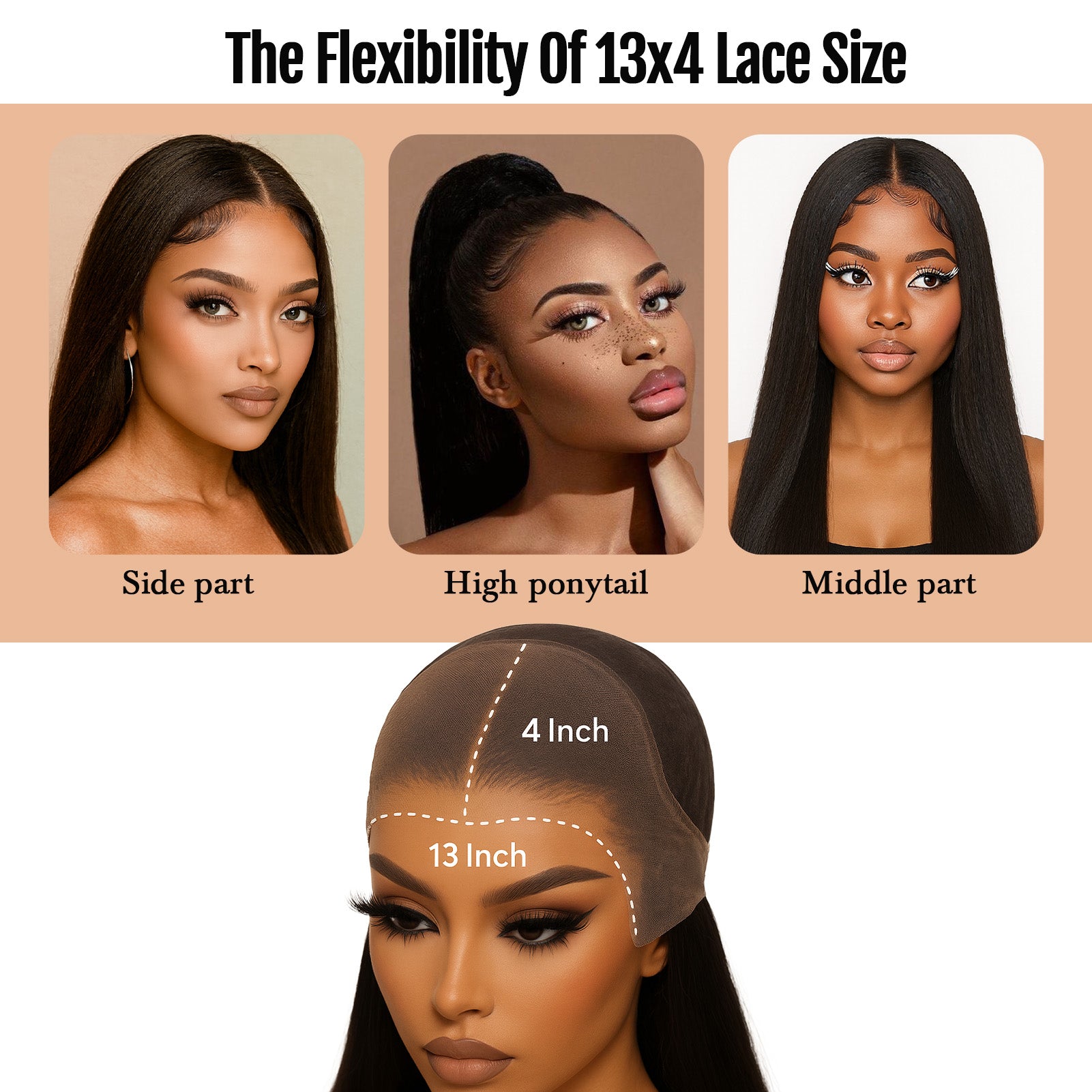 GOIPLE Black 13x4 Lace Straight Wig With 180% Density Personality Daily Life