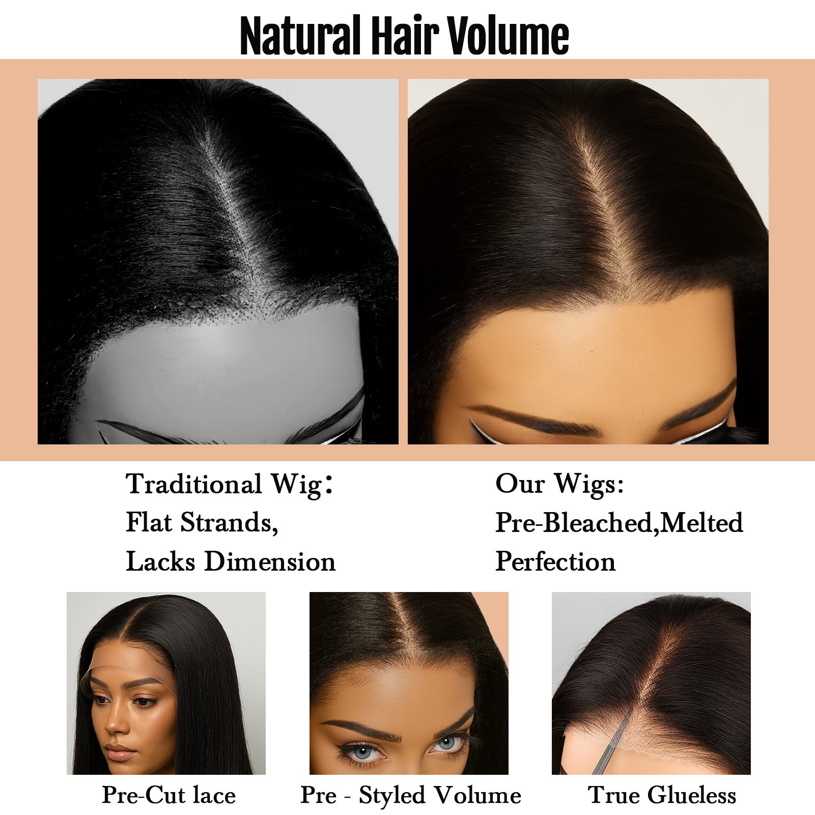 GOIPLE Black 13x4 Lace Straight Wig With 180% Density Personality Daily Life