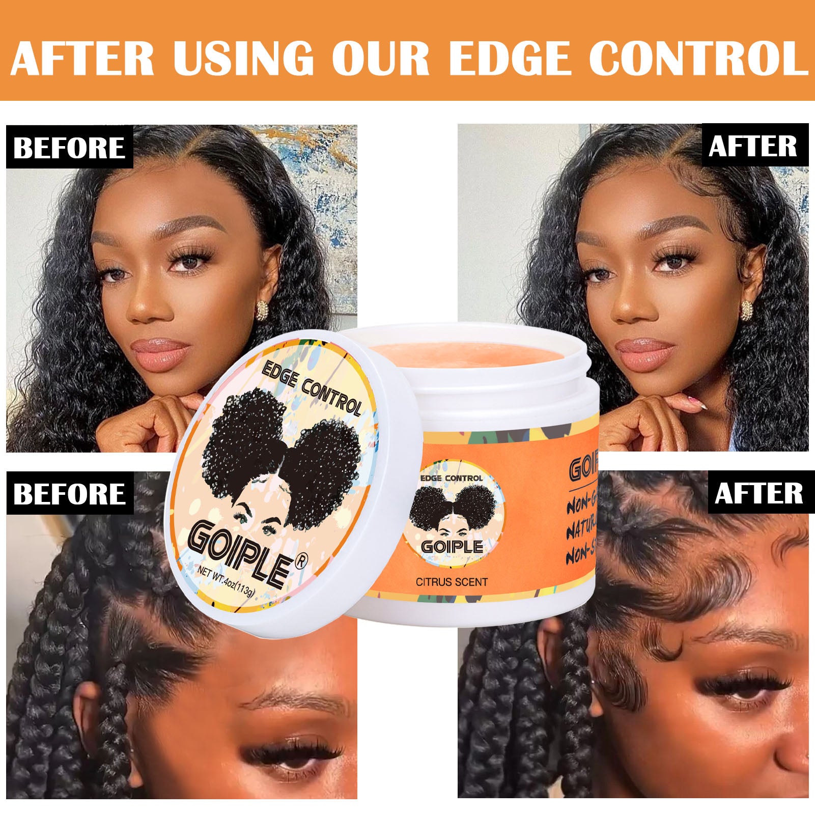 Edge Control Wax for Women Strong Hold Non-greasy (Citrus Scent)