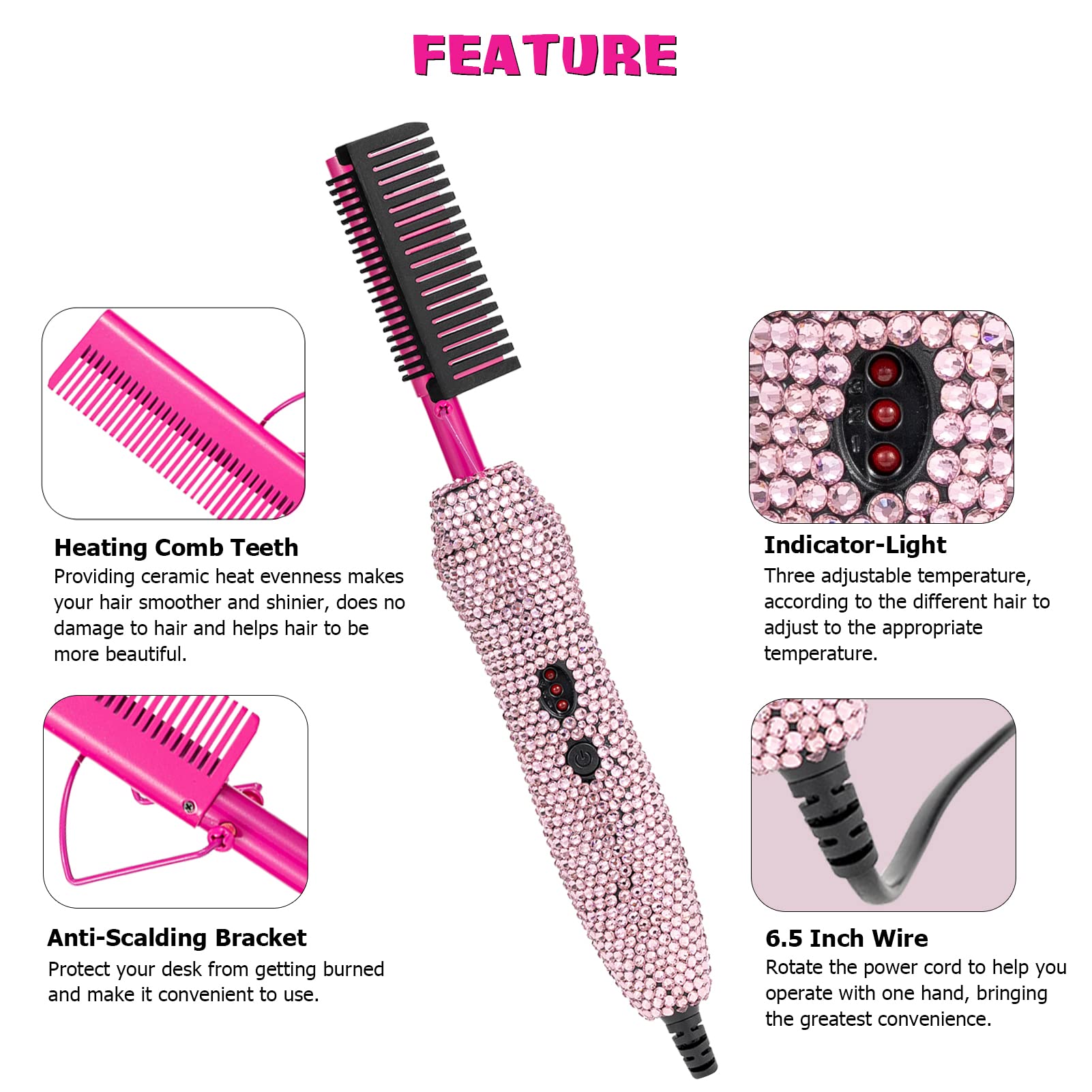 Electrical Straightening Comb Curling Iron for Natural Black Hair Wigs