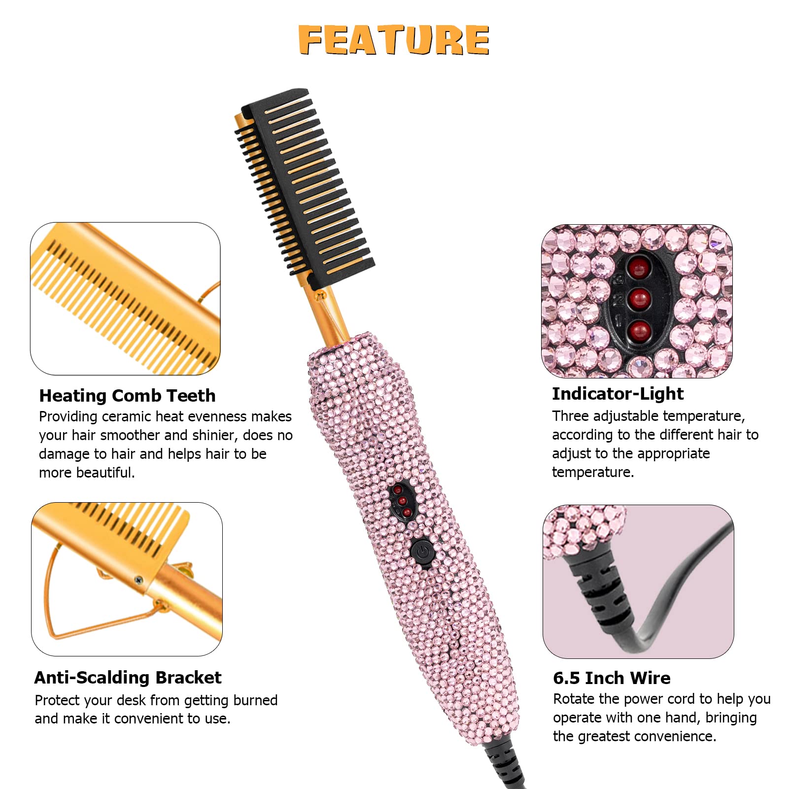 Diamond Hot Comb Electric for Wigs Set