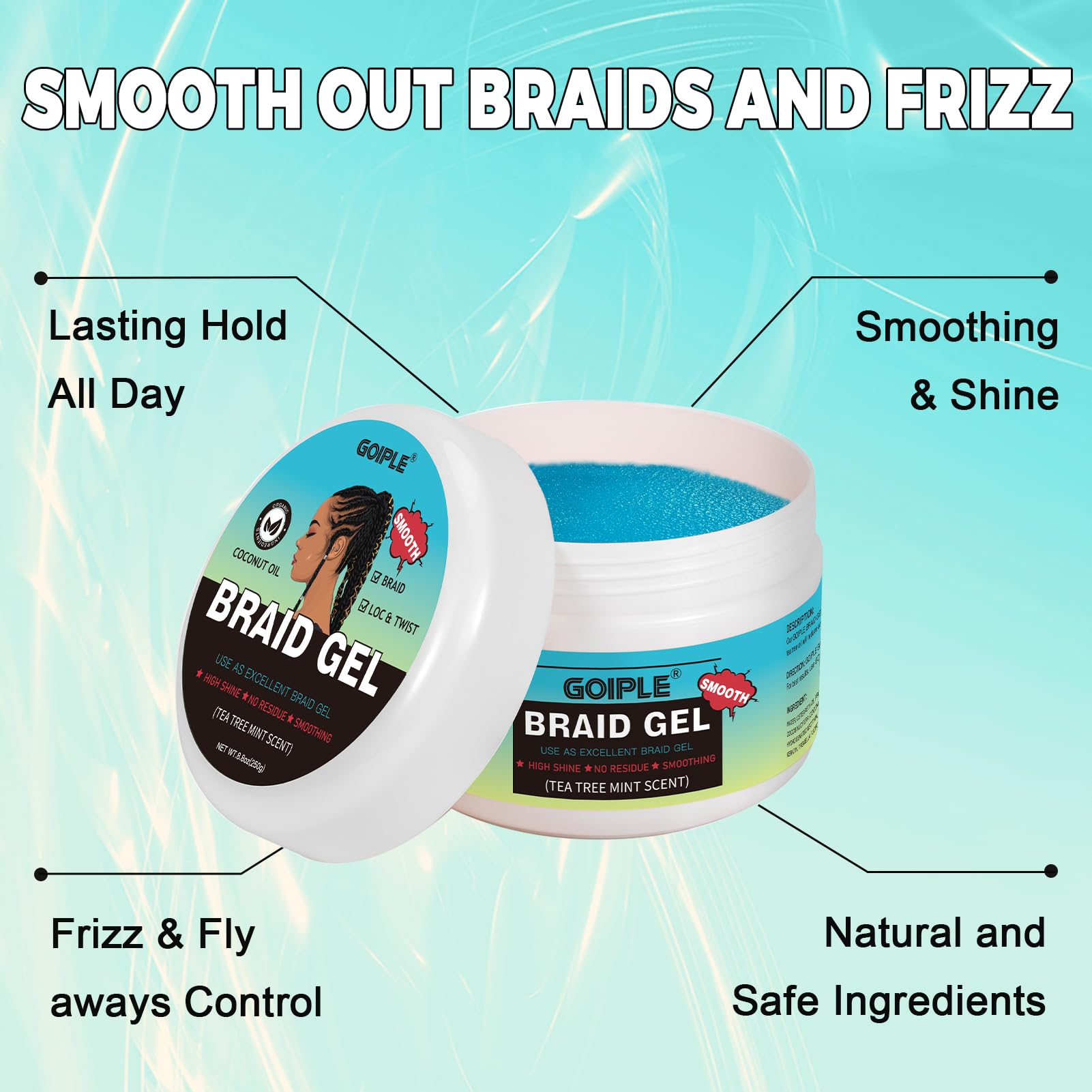 8.8oz Extra Hold High Shine Braiding Gel(Tea Tree)