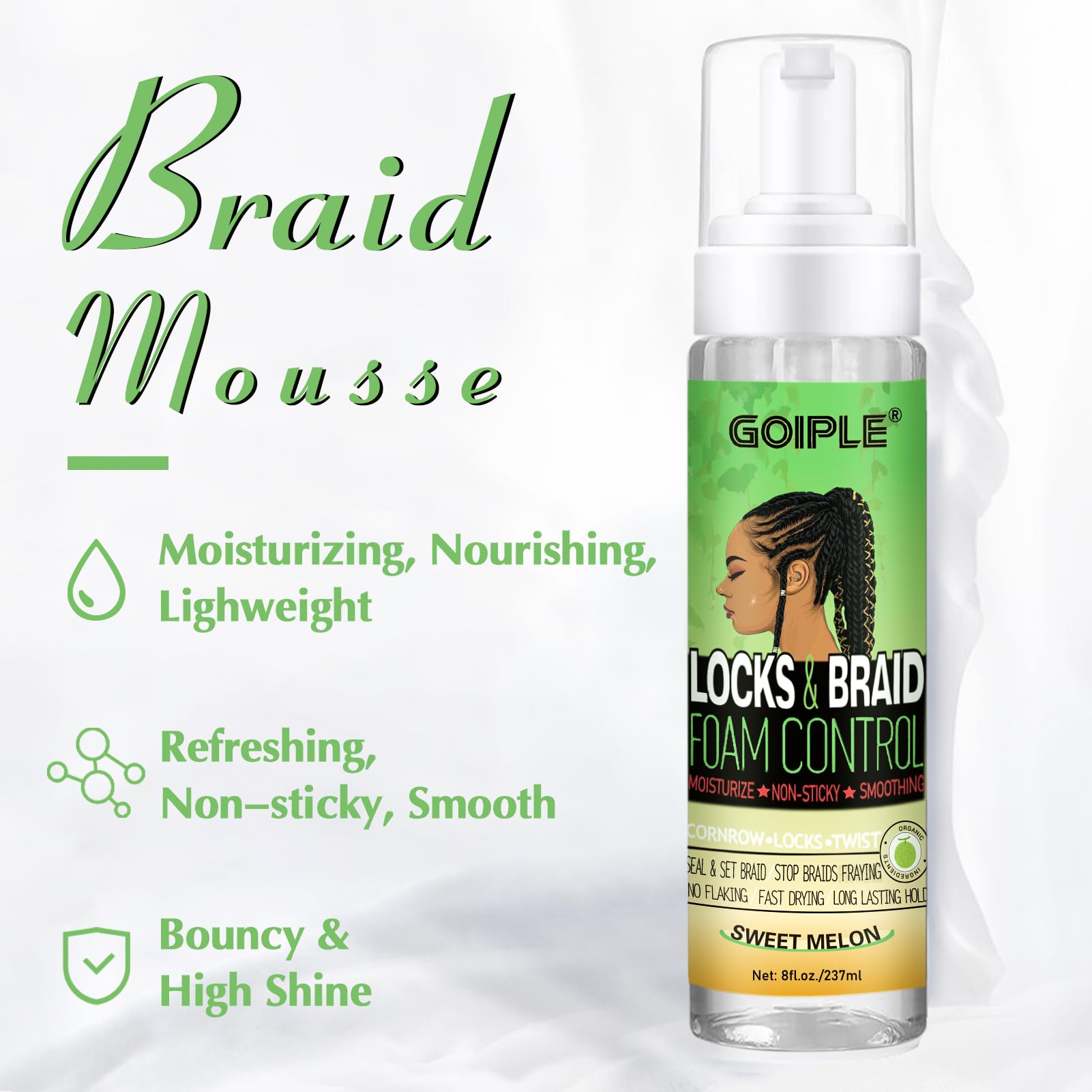 8 fl oz Braid Mousse Hair Braiding Mousse for Braids Twist (Sugar Melon)