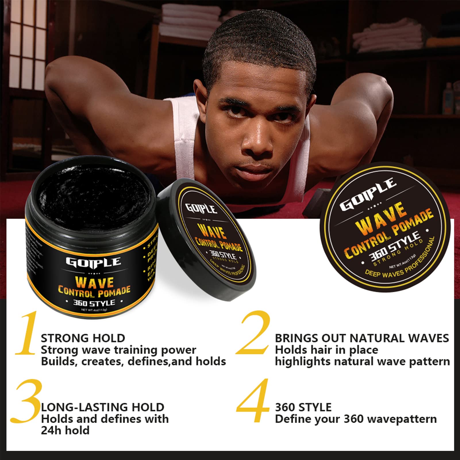 Natural Wave Pomade for Men Strong Hold 360 Wave