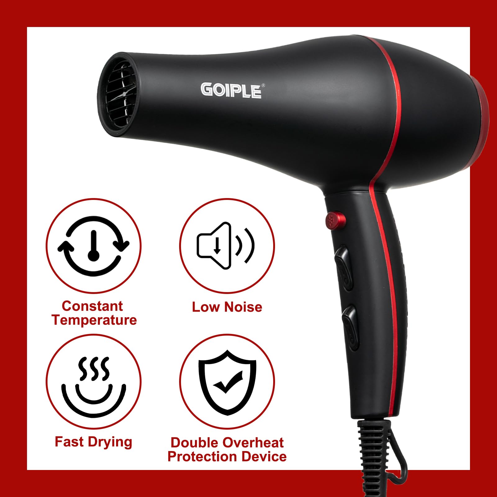 1800W Hair Dryer Kit Light Weight Low Noise Hair Blow Dryer