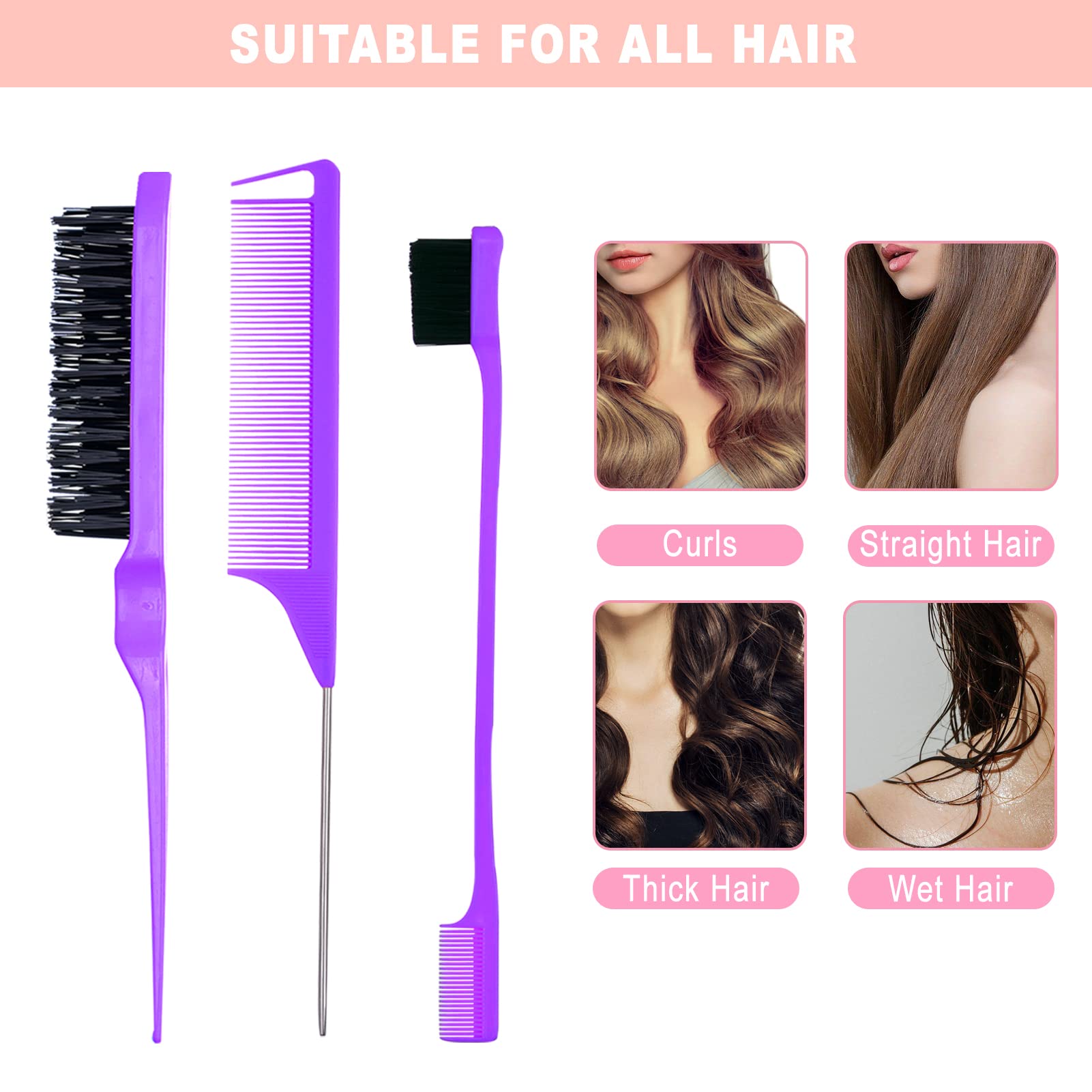 18 Pieces Hair Styling Comb Hair Brush Set, Nylon Teasing Hair Brush Rat Tail Comb