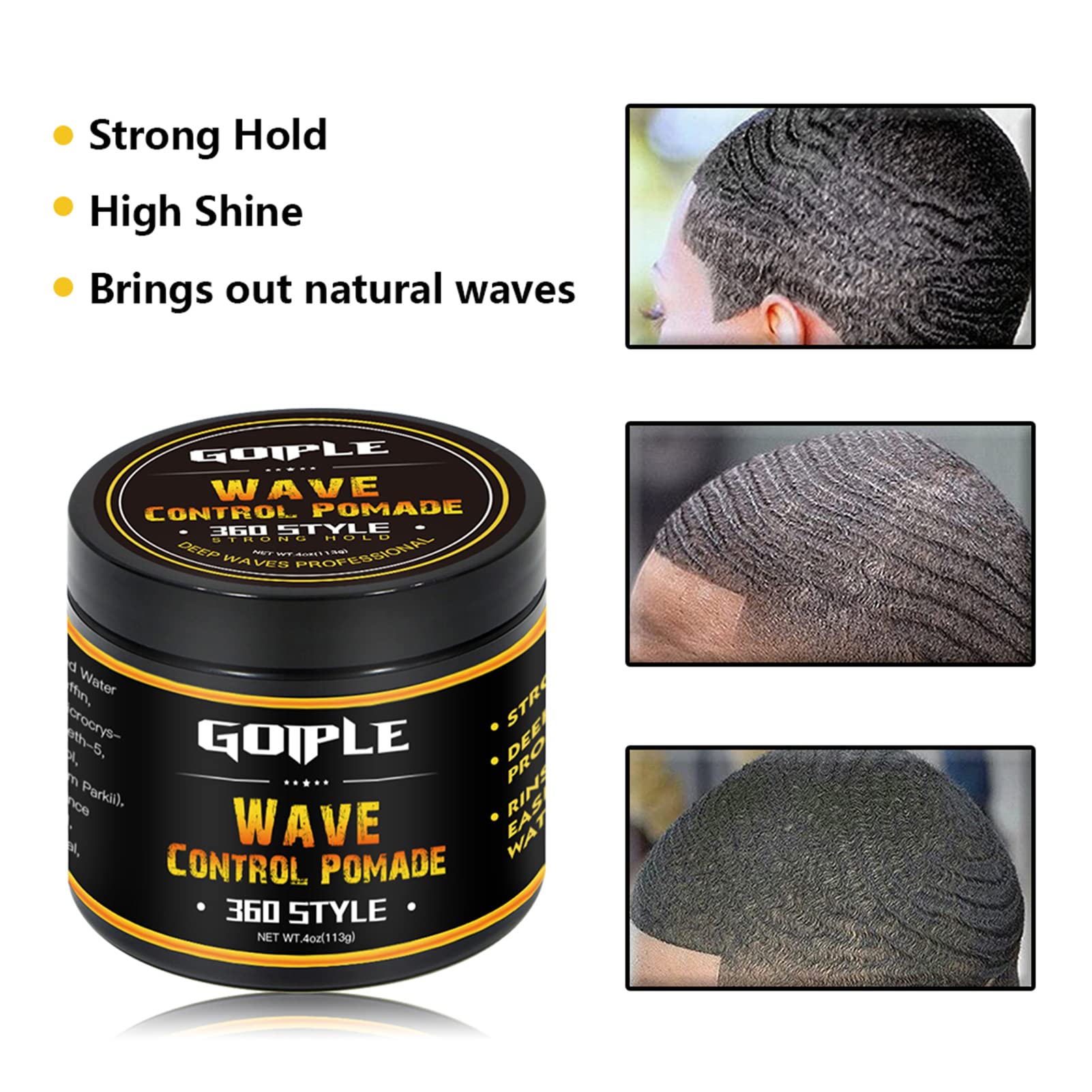Natural Wave Pomade for Men Strong Hold 360 Wave