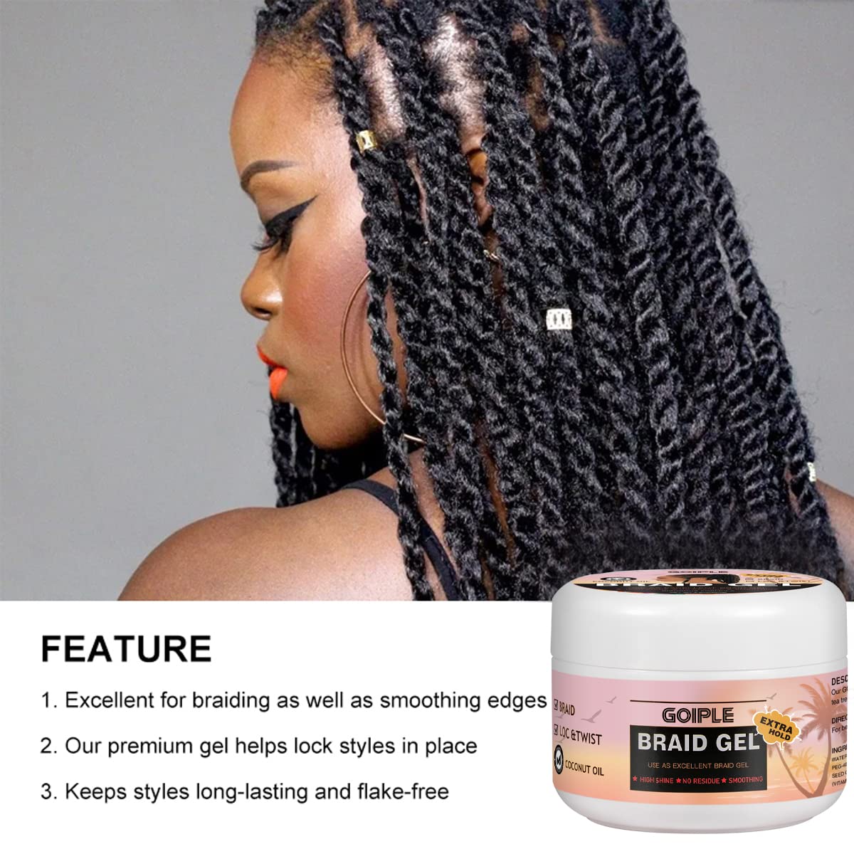 Extra Hold High Shine Braid Gel for Twist  (Strawberry )