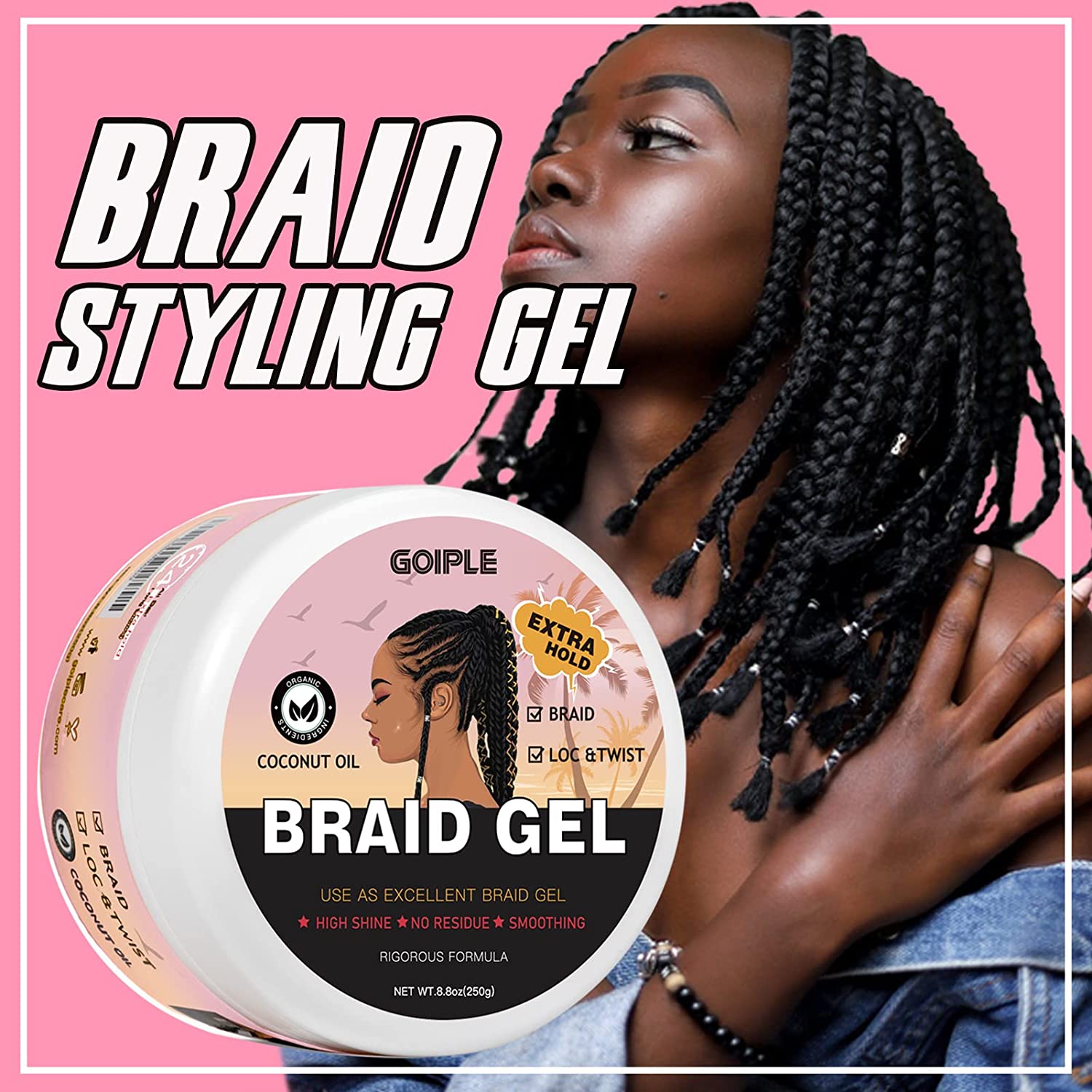 Extra Hold High Shine Braid Gel for Twist  (Strawberry )